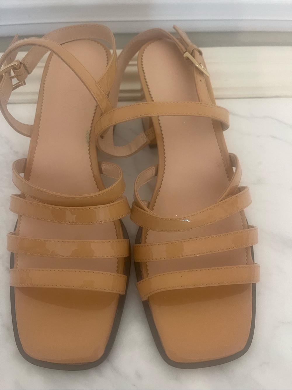 J. Crew Patent Strappy Sandals in Tan
